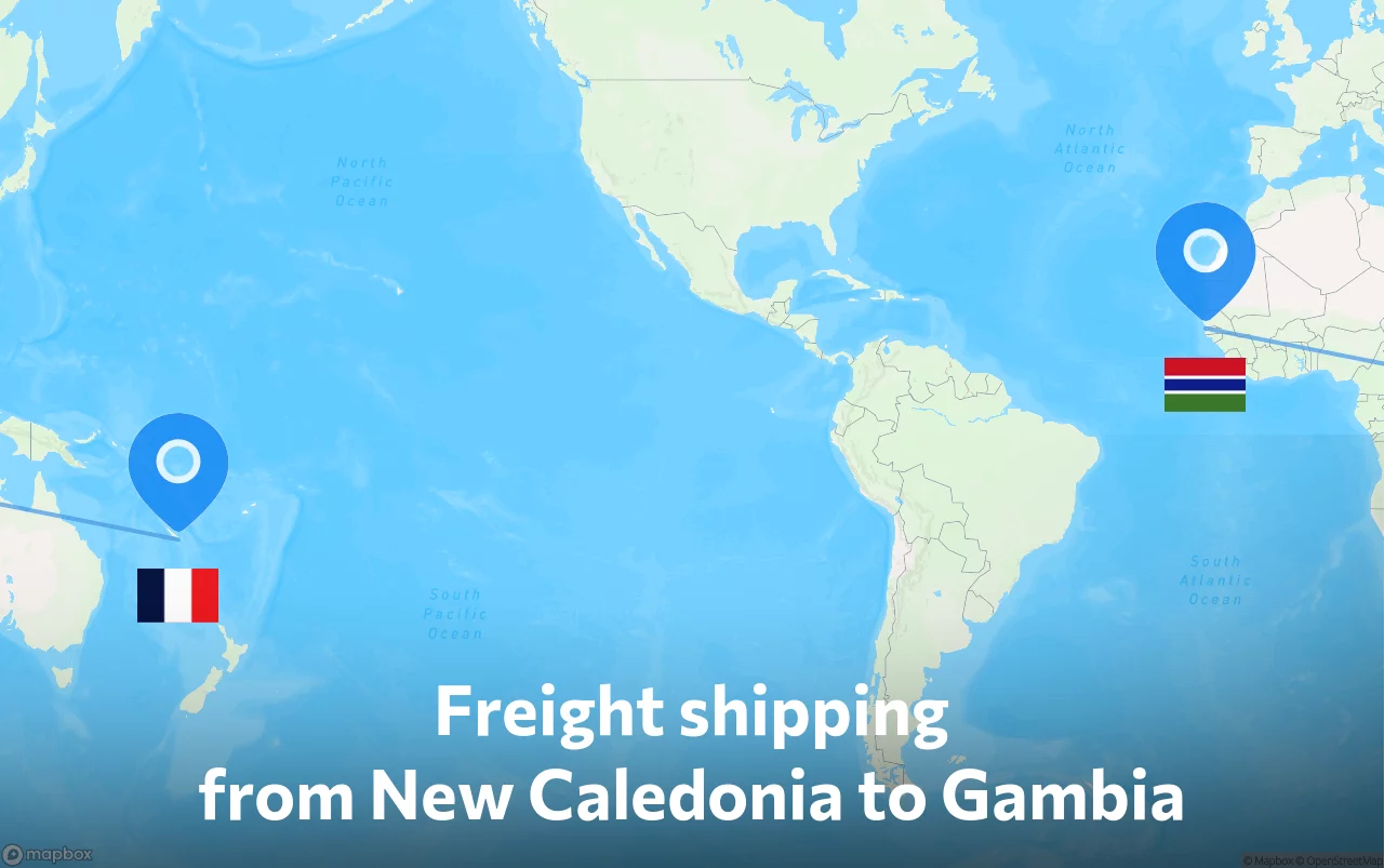 Shipping route from New Caledonia to Gambia