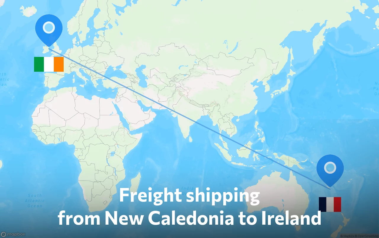 Shipping route from New Caledonia to Ireland