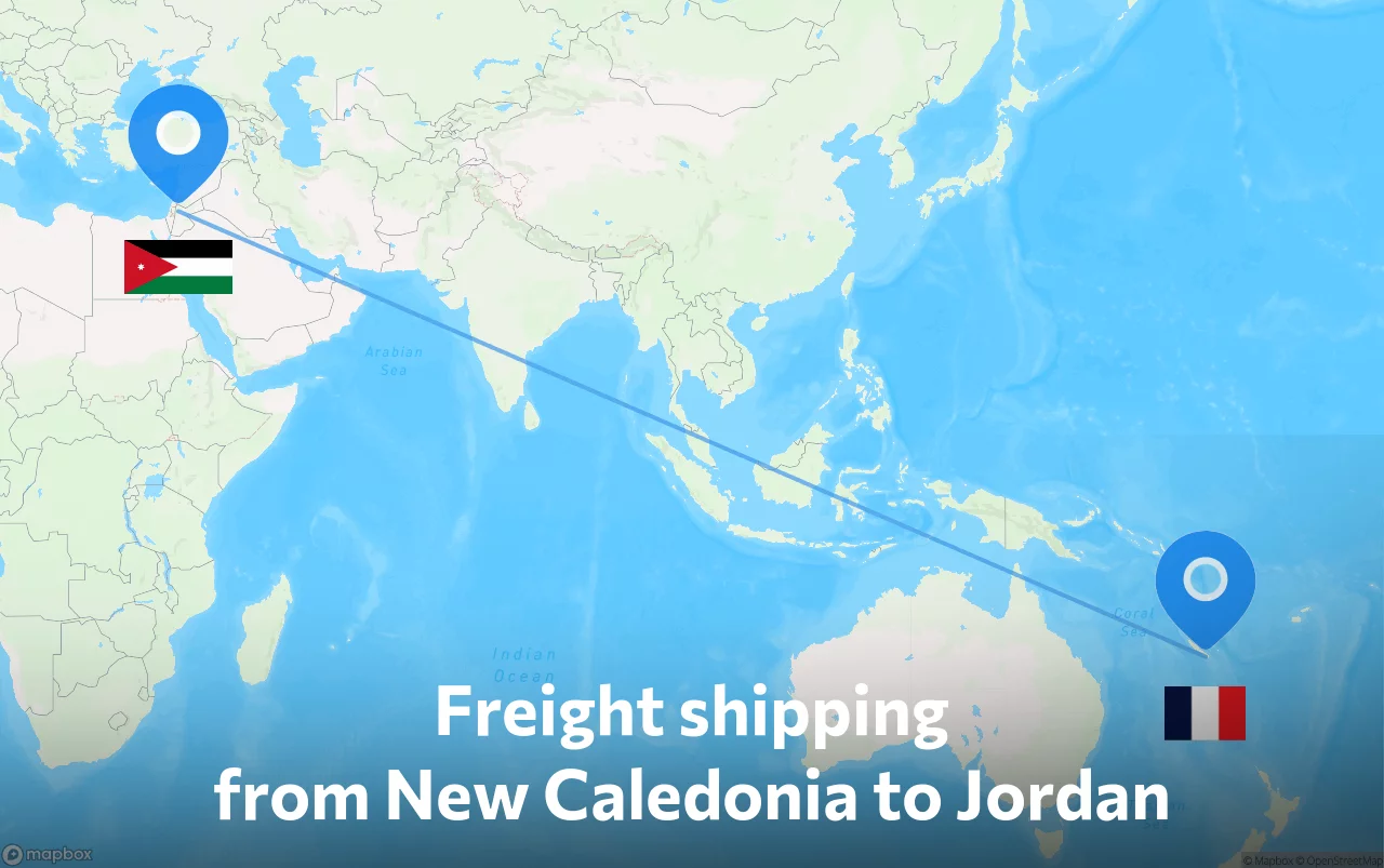 Shipping route from New Caledonia to Jordan