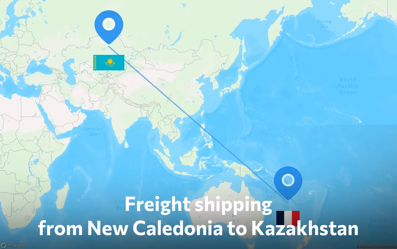 Shipping route from New Caledonia to Kazakhstan