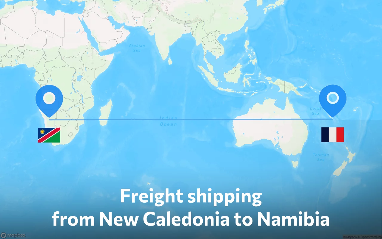 Shipping route from New Caledonia to Namibia