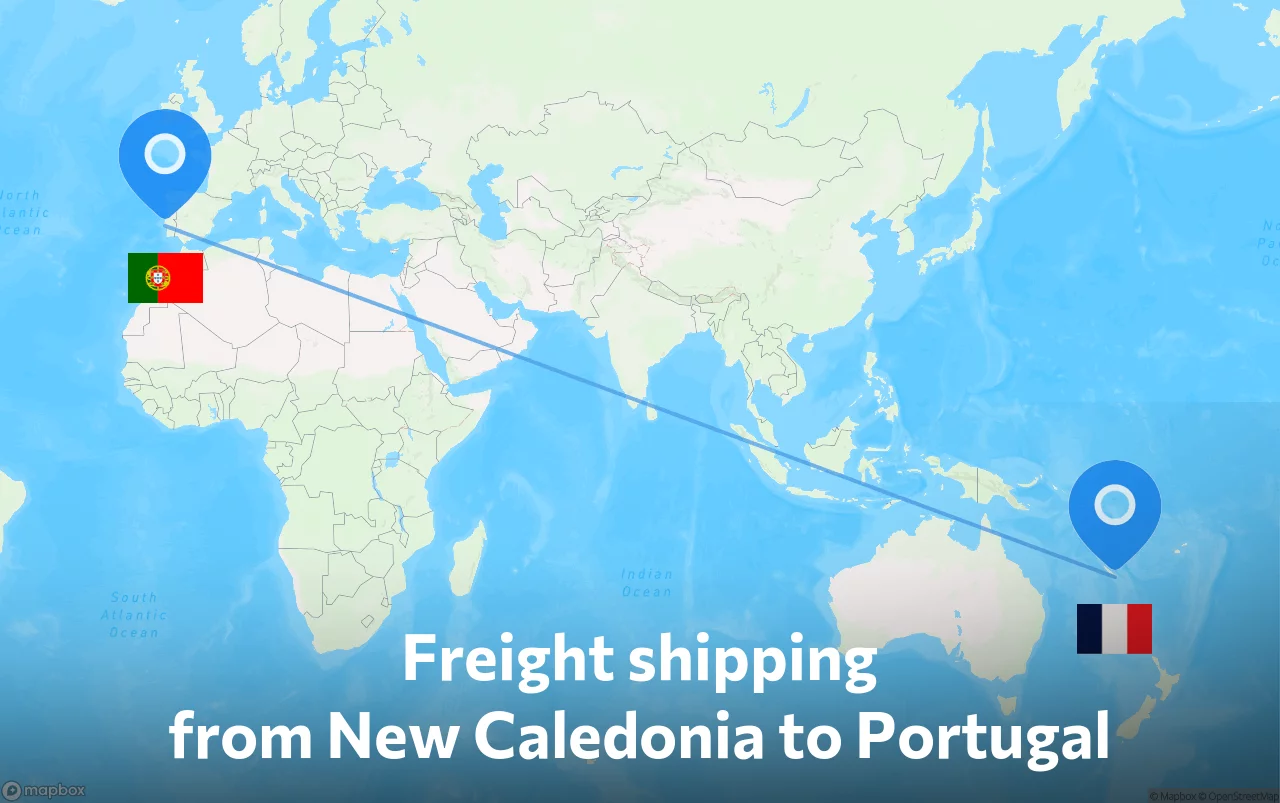 Shipping route from New Caledonia to Portugal