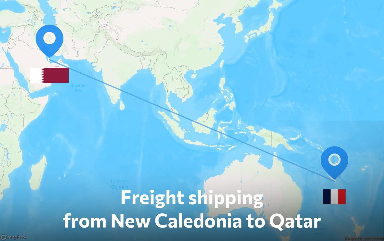 Shipping route from New Caledonia to Qatar