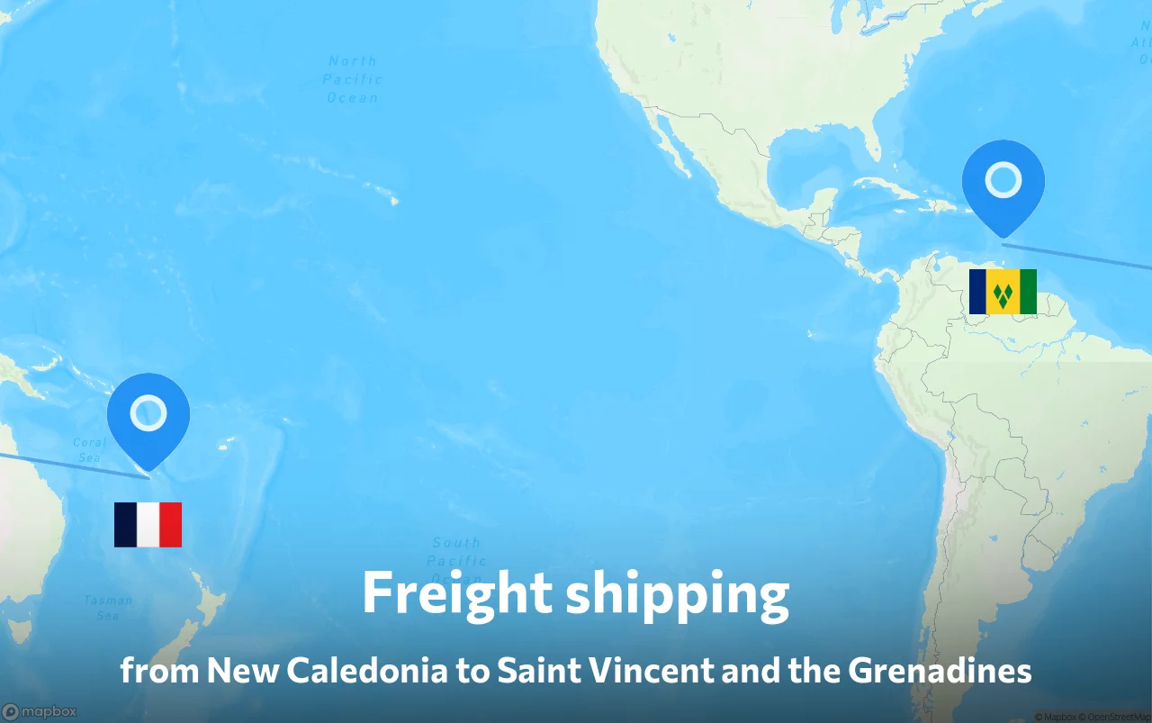 Shipping route from New Caledonia to Saint Vincent and the Grenadines