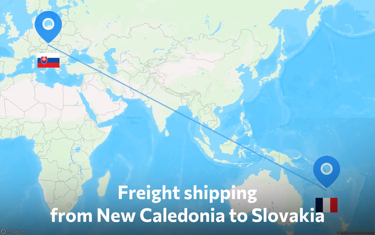 Shipping route from New Caledonia to Slovakia
