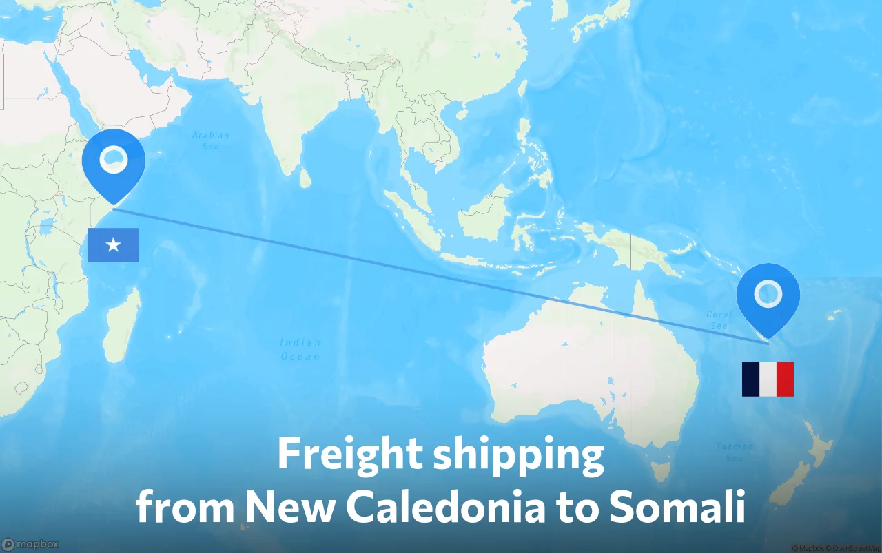 Shipping route from New Caledonia to Somali