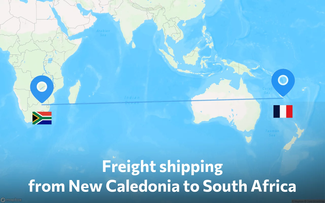 Shipping route from New Caledonia to South Africa