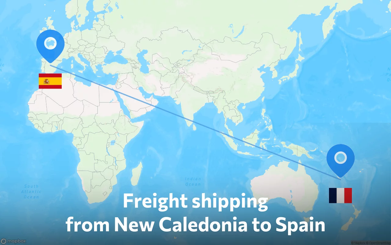 Shipping route from New Caledonia to Spain
