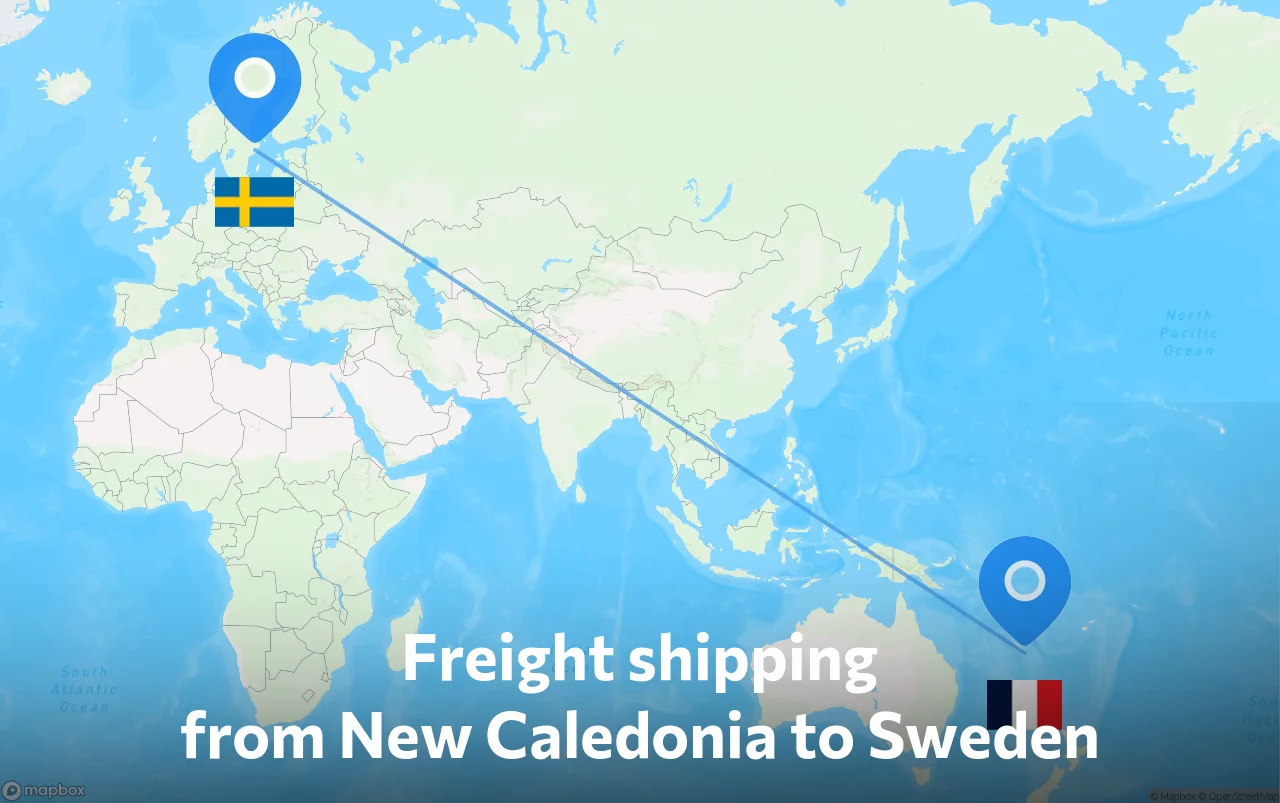Shipping route from New Caledonia to Sweden