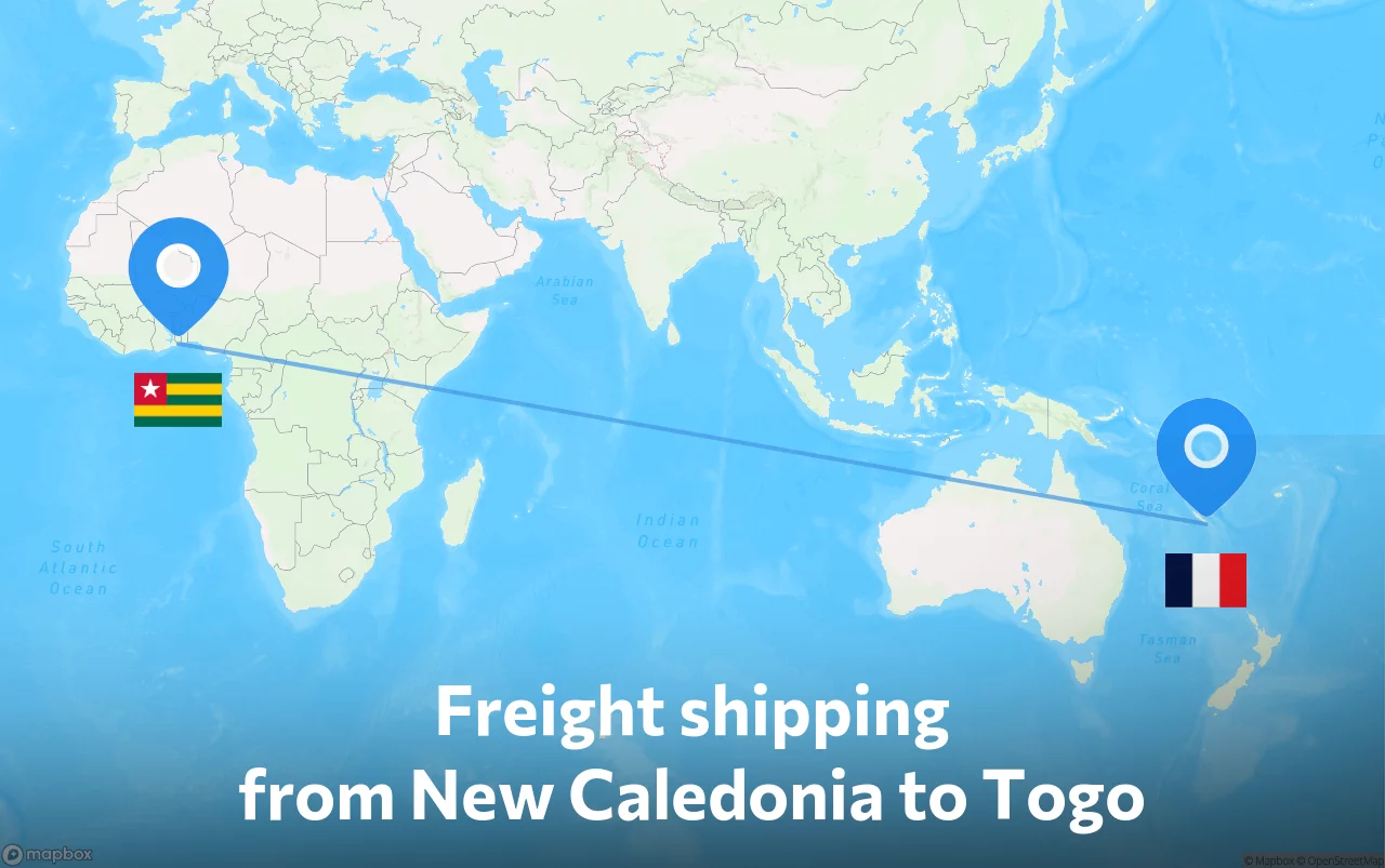 Shipping route from New Caledonia to Togo