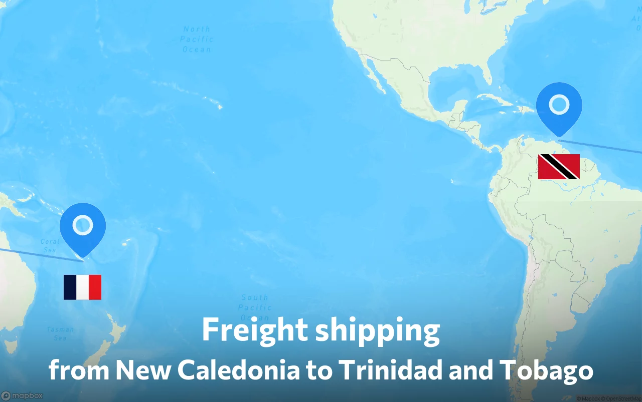 Shipping route from New Caledonia to Trinidad and Tobago