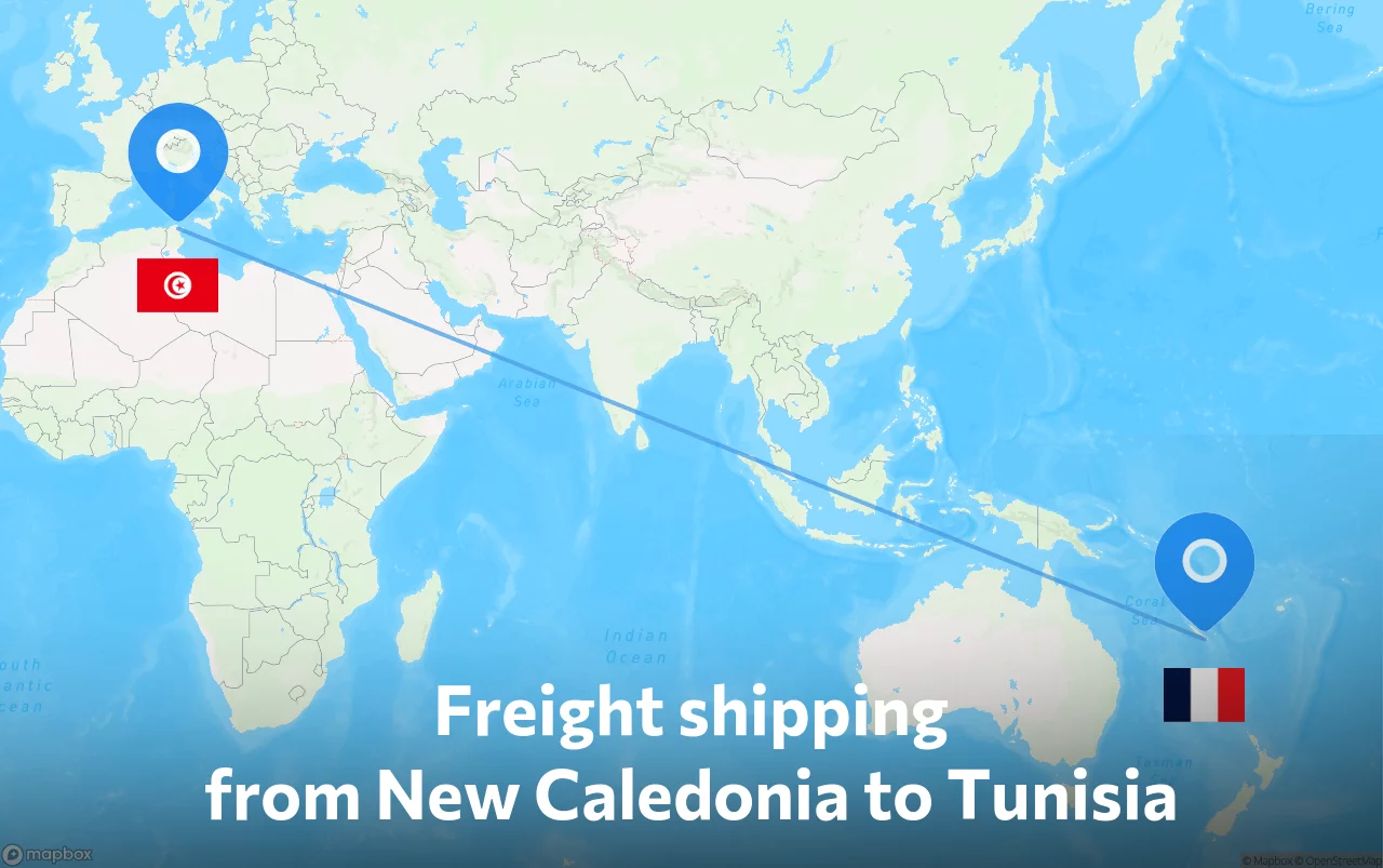 Shipping route from New Caledonia to Tunisia