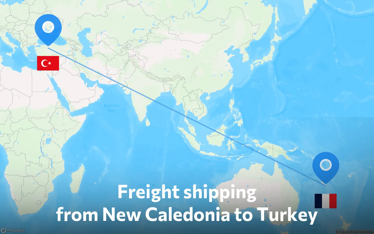 Shipping route from New Caledonia to Turkey
