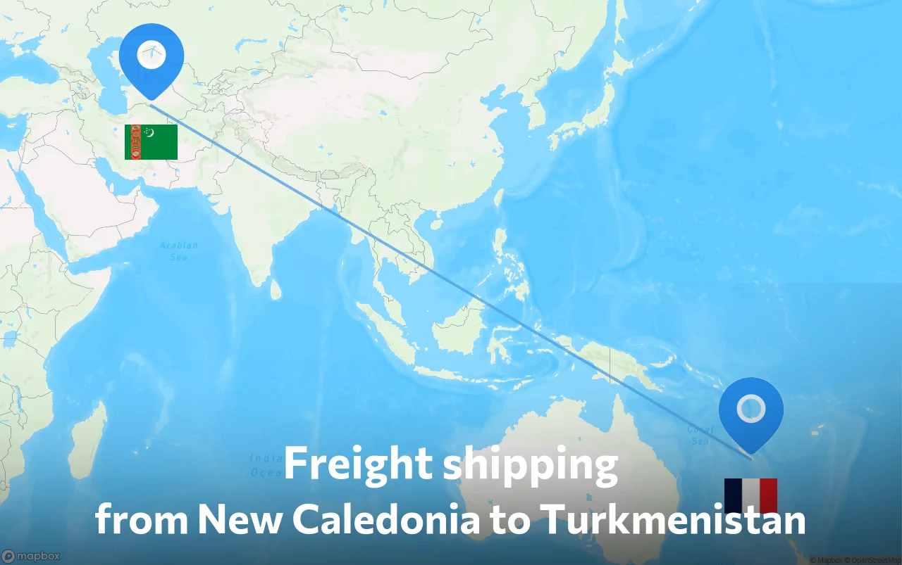 Shipping route from New Caledonia to Turkmenistan