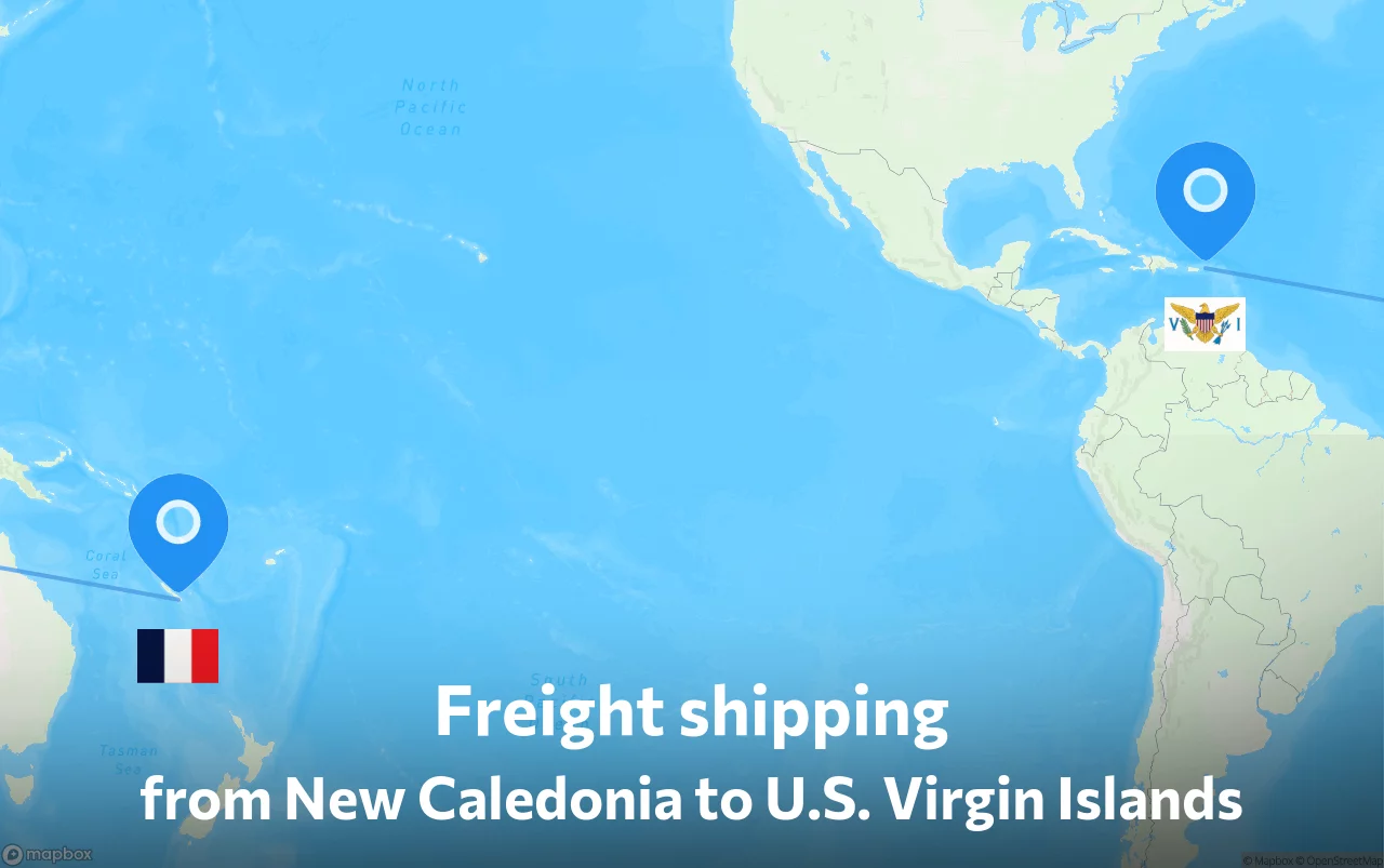 Shipping route from New Caledonia to U.S. Virgin Islands