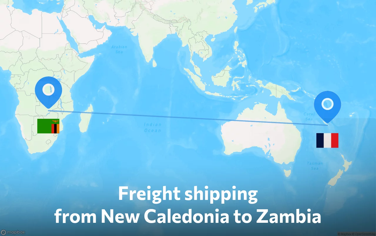 Shipping route from New Caledonia to Zambia