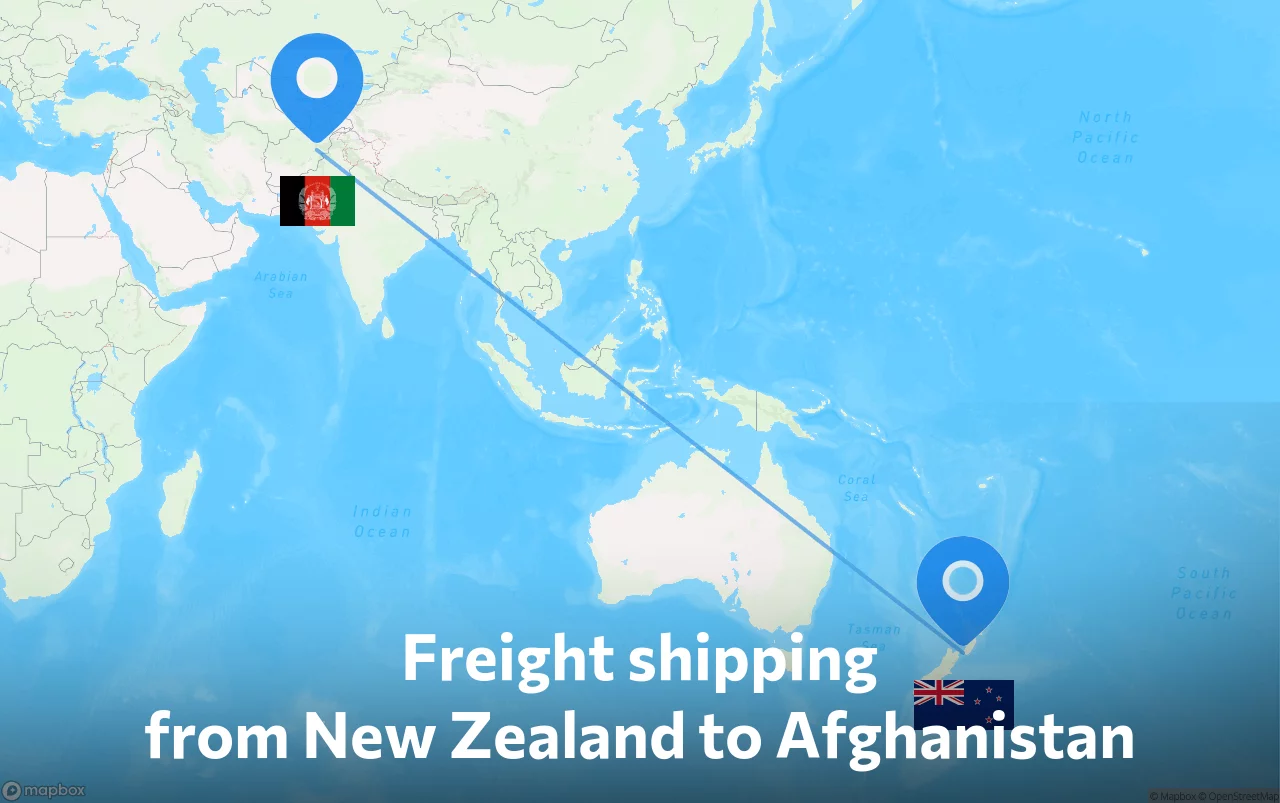 Shipping route from New Zealand to Afghanistan