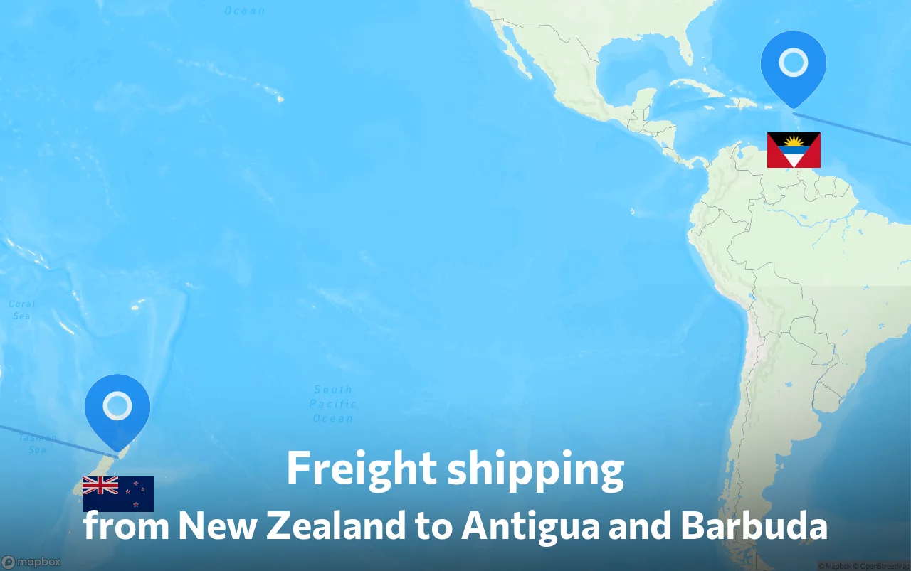 Shipping route from New Zealand to Antigua and Barbuda