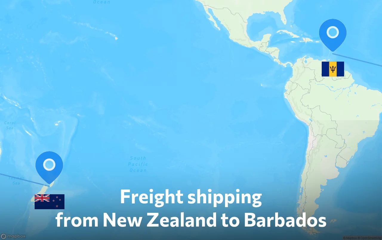 Shipping route from New Zealand to Barbados