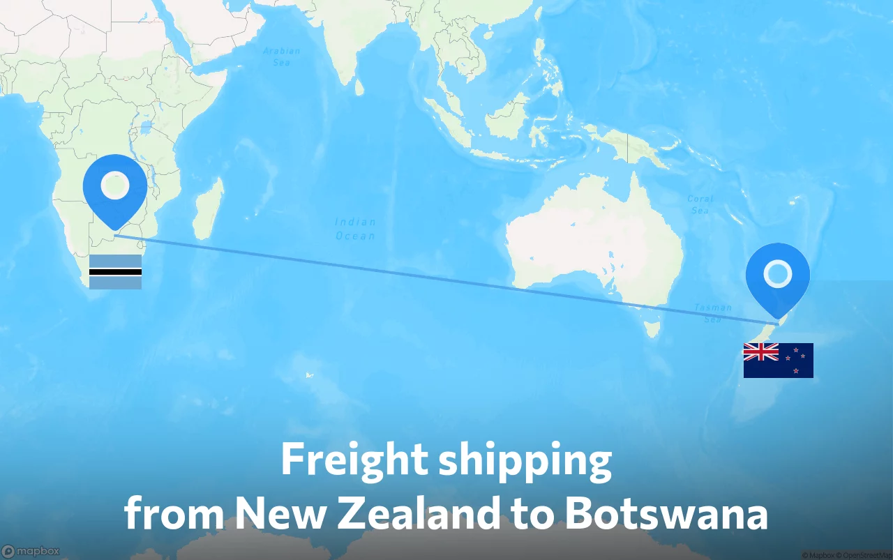 Shipping route from New Zealand to Botswana