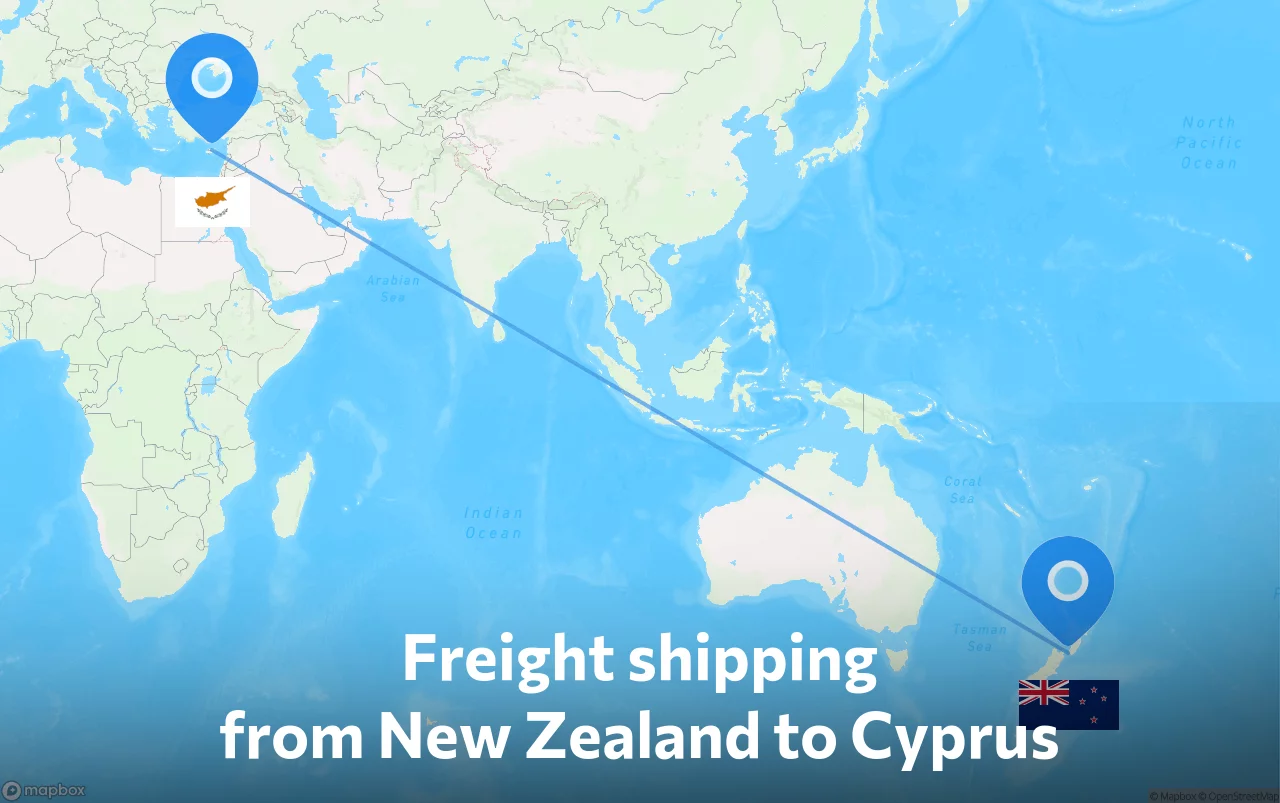 Shipping route from New Zealand to Cyprus