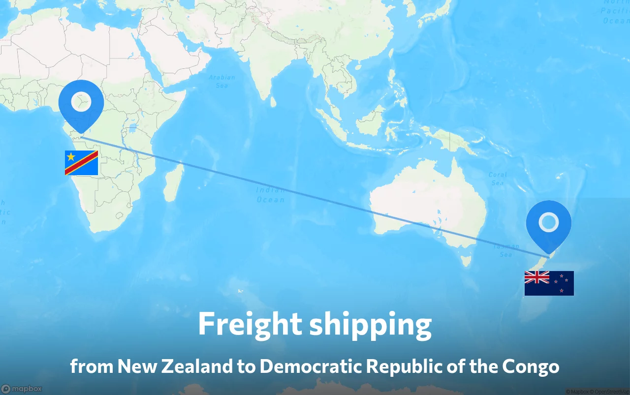 Shipping route from New Zealand to Democratic Republic of the Congo
