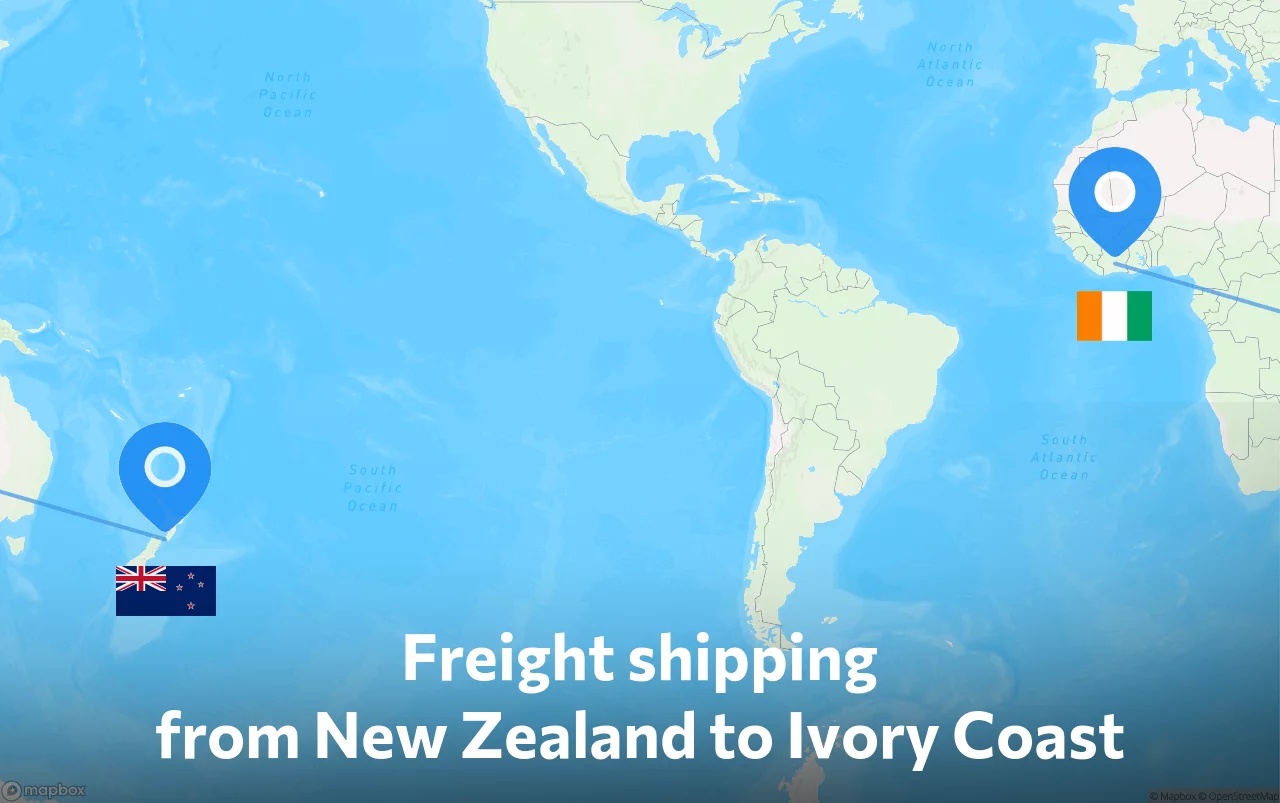 Shipping route from New Zealand to Ivory Coast