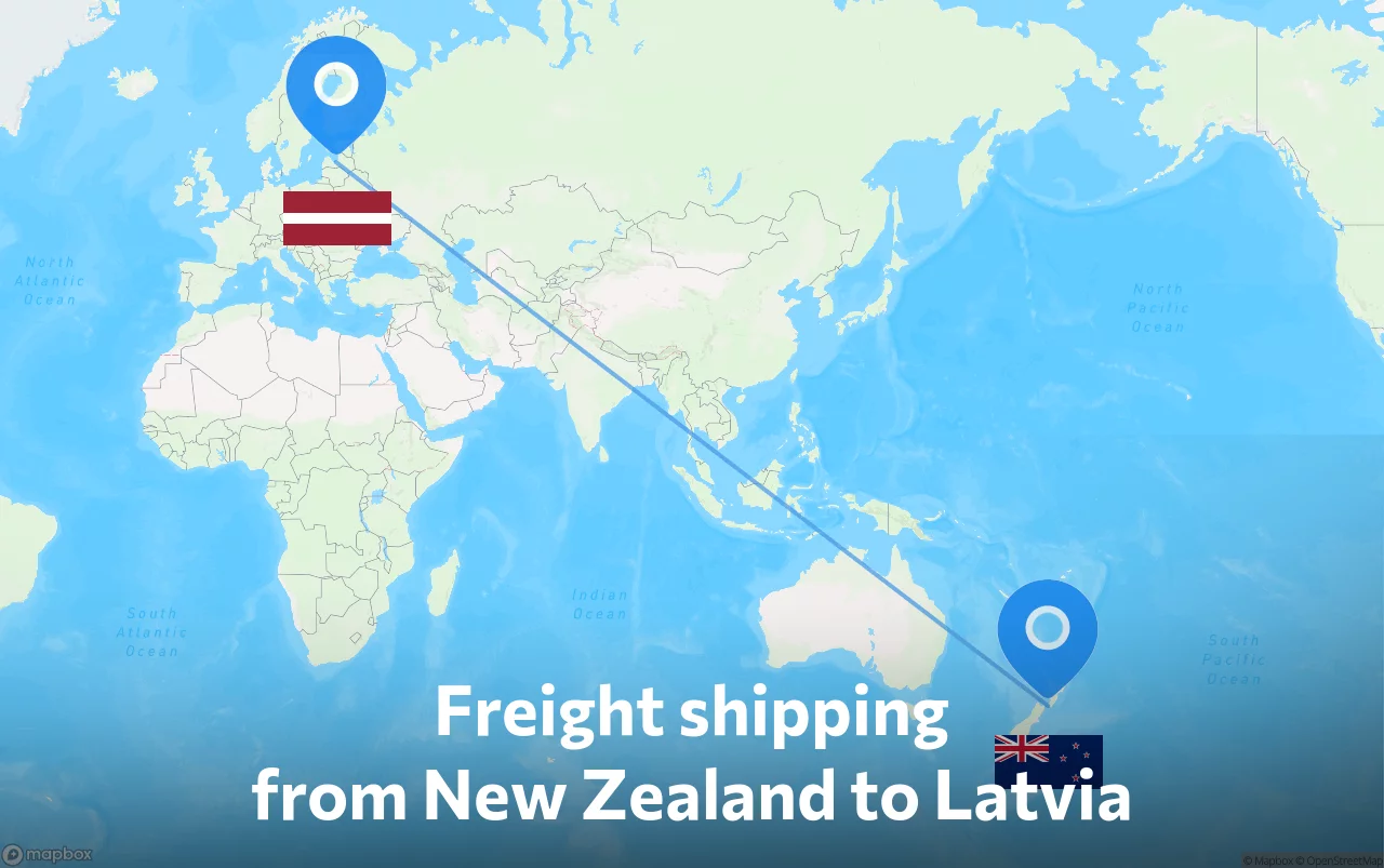 Shipping route from New Zealand to Latvia