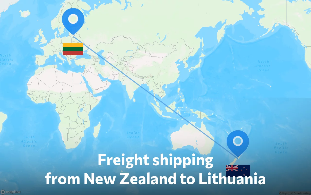 Shipping route from New Zealand to Lithuania