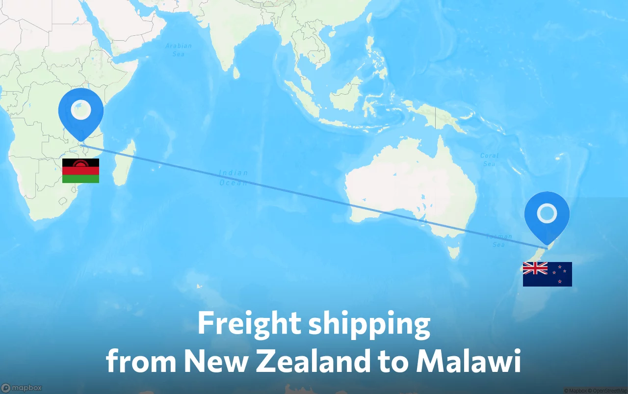 Shipping route from New Zealand to Malawi