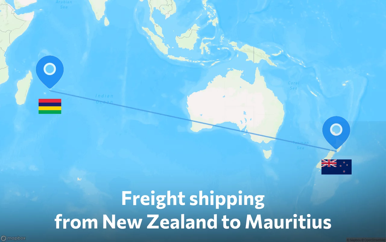 Shipping route from New Zealand to Mauritius