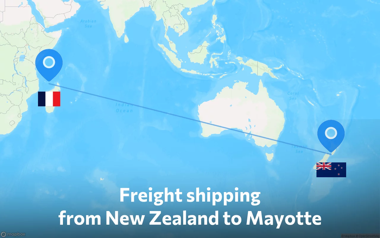 Shipping route from New Zealand to Mayotte