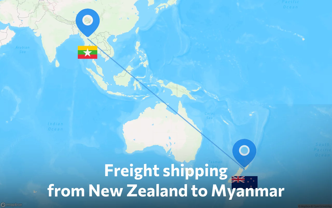 Shipping route from New Zealand to Myanmar