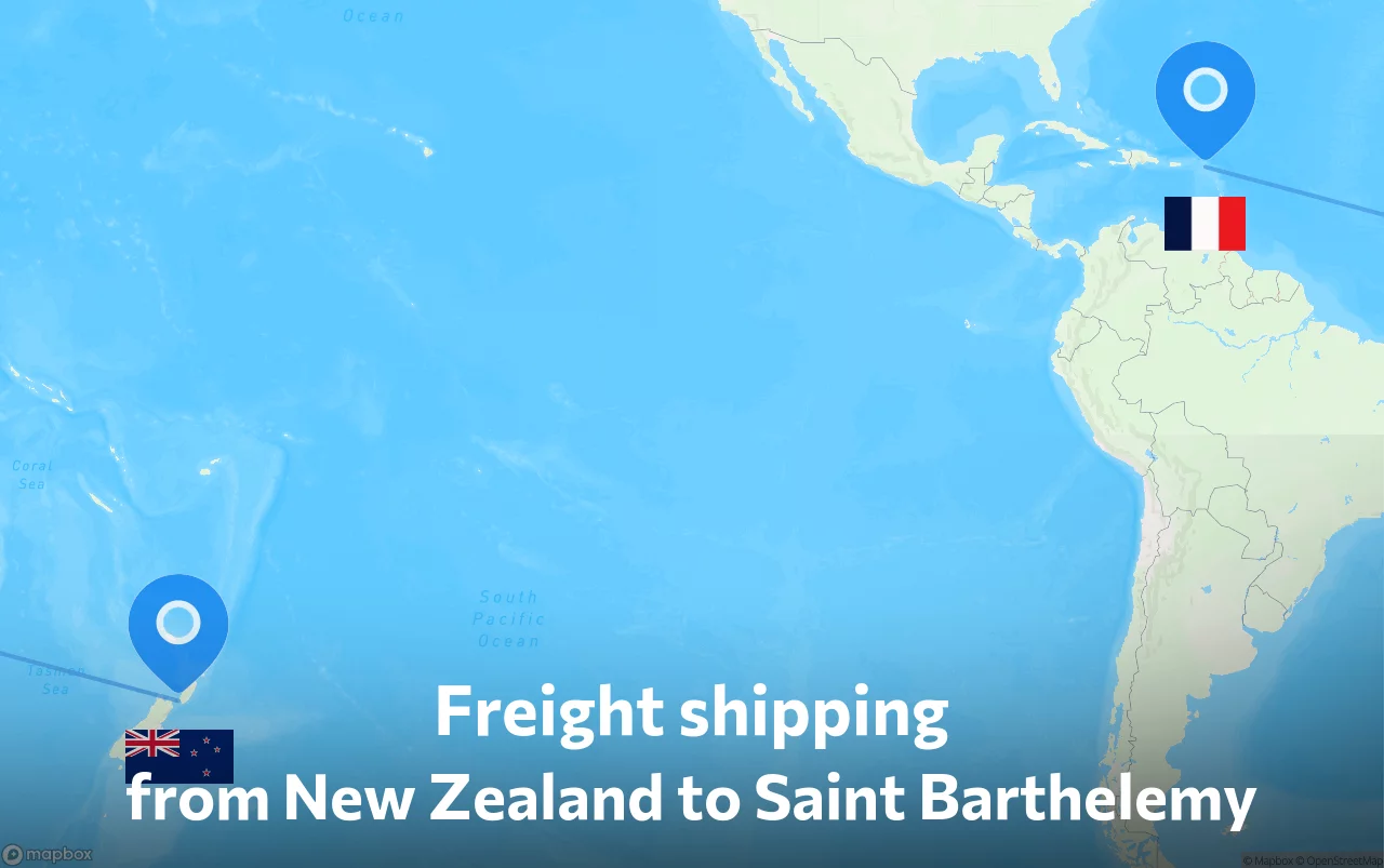 Shipping route from New Zealand to Saint Barthelemy