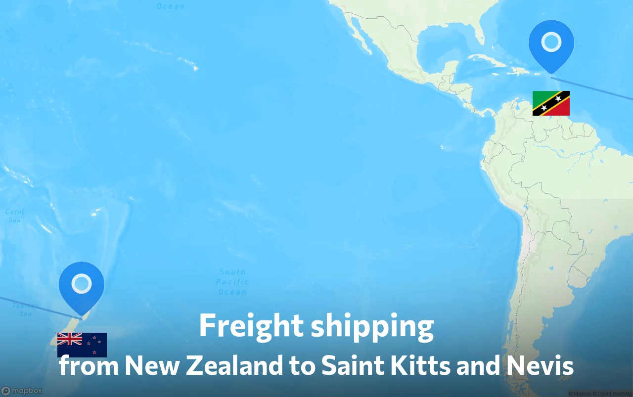 Shipping route from New Zealand to Saint Kitts and Nevis