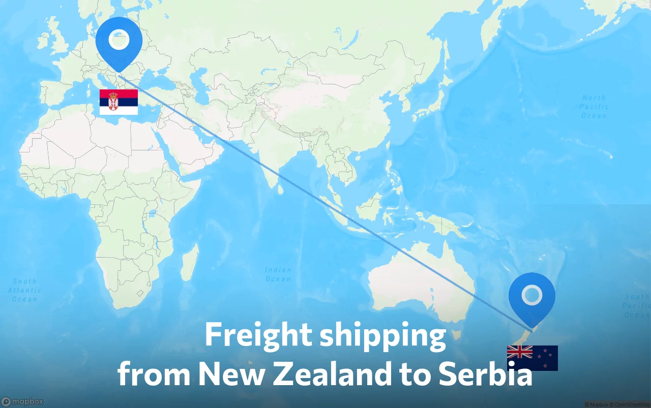 Shipping route from New Zealand to Serbia