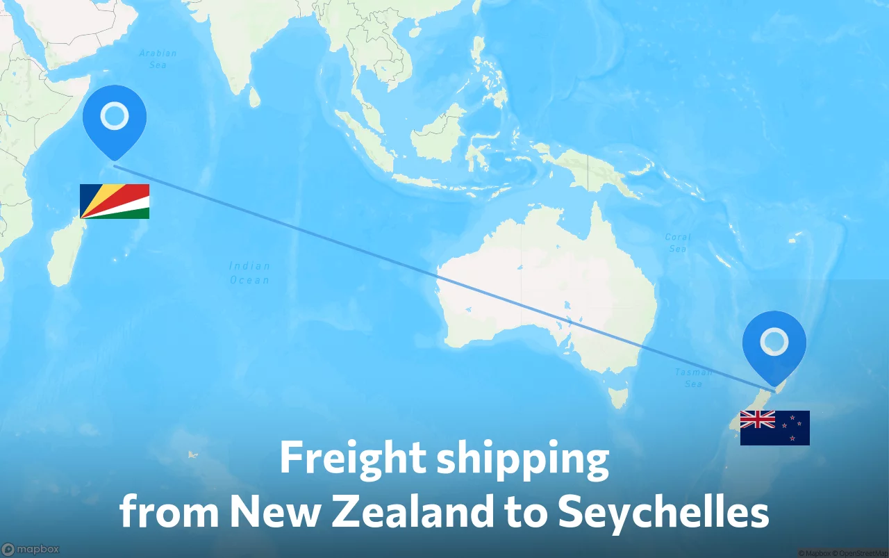Shipping route from New Zealand to Seychelles