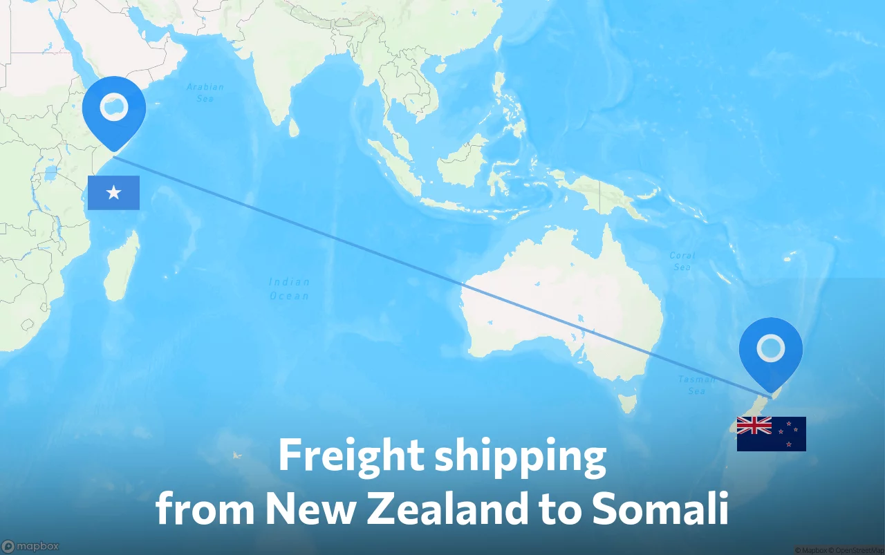 Shipping route from New Zealand to Somali