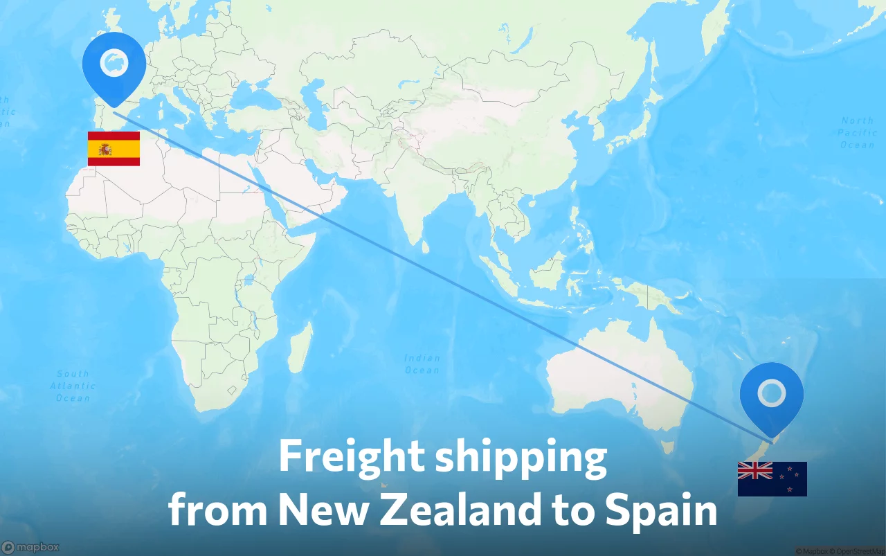 Shipping route from New Zealand to Spain