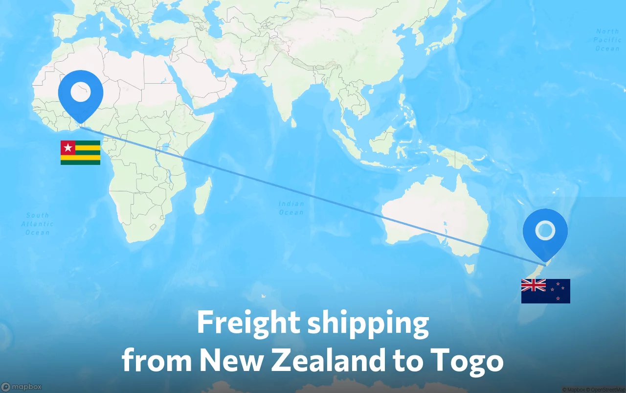 Shipping route from New Zealand to Togo