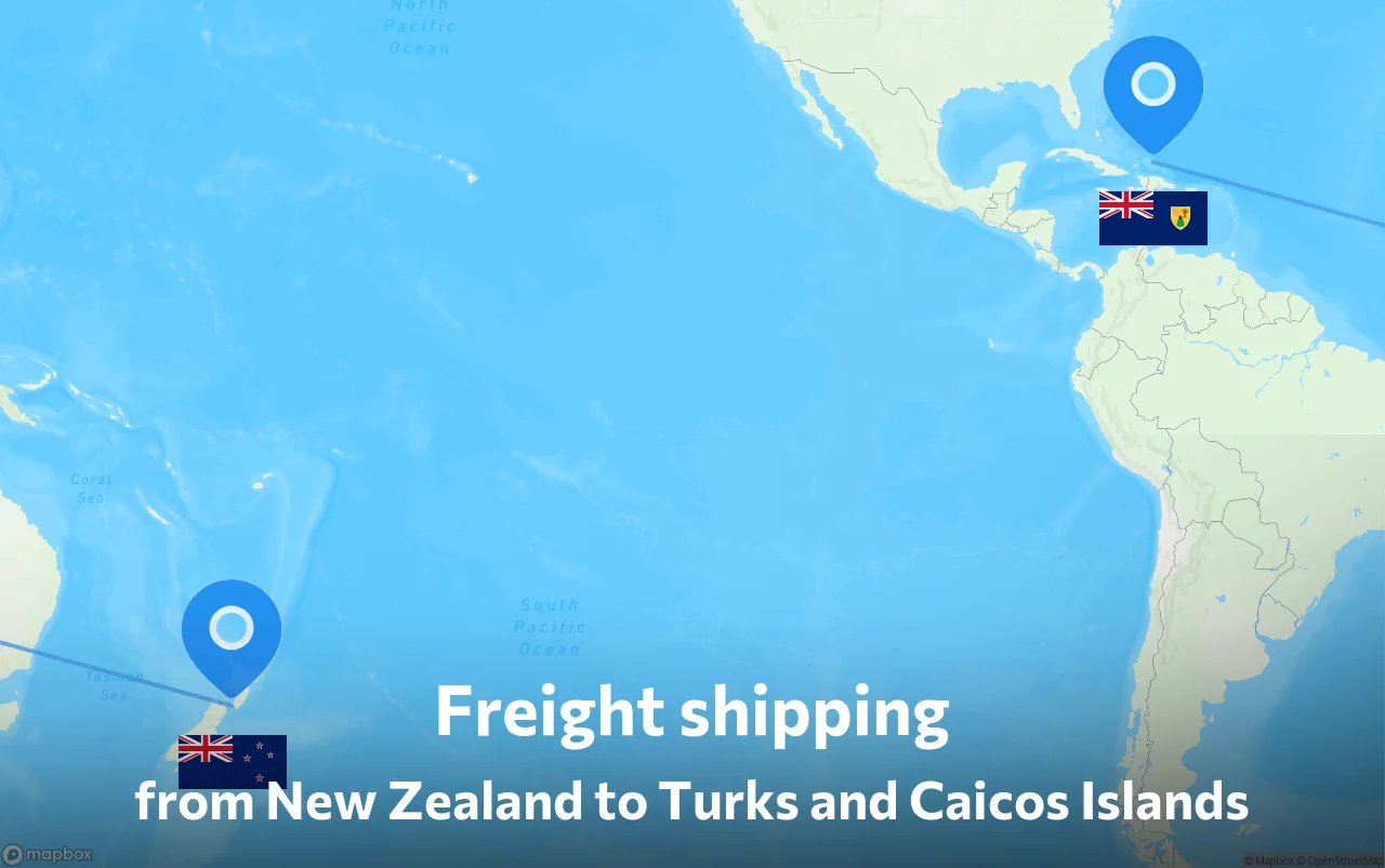 Shipping route from New Zealand to Turks and Caicos Islands