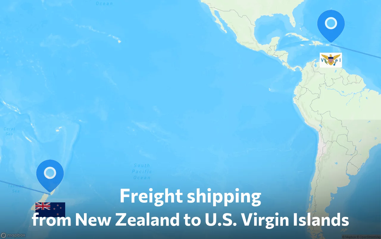 Shipping route from New Zealand to U.S. Virgin Islands