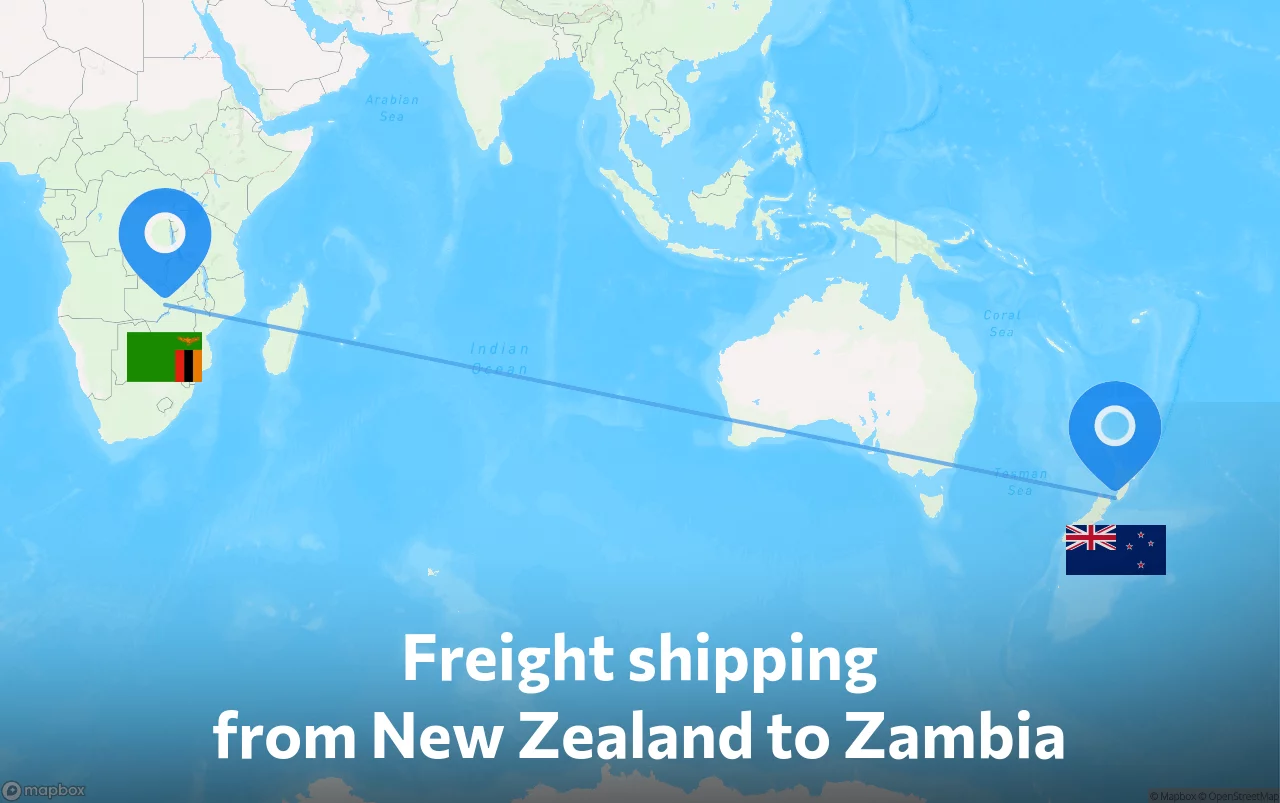 Shipping route from New Zealand to Zambia