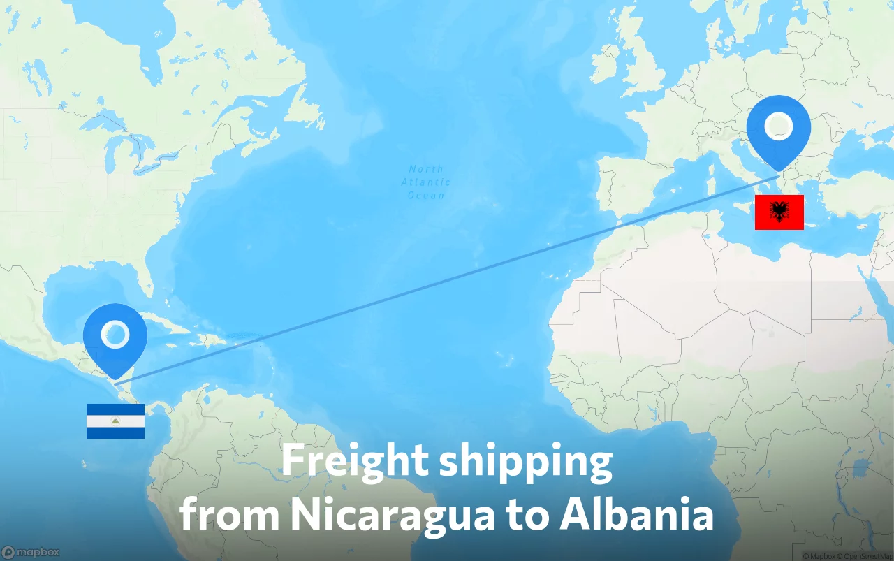 Shipping route from Nicaragua to Albania