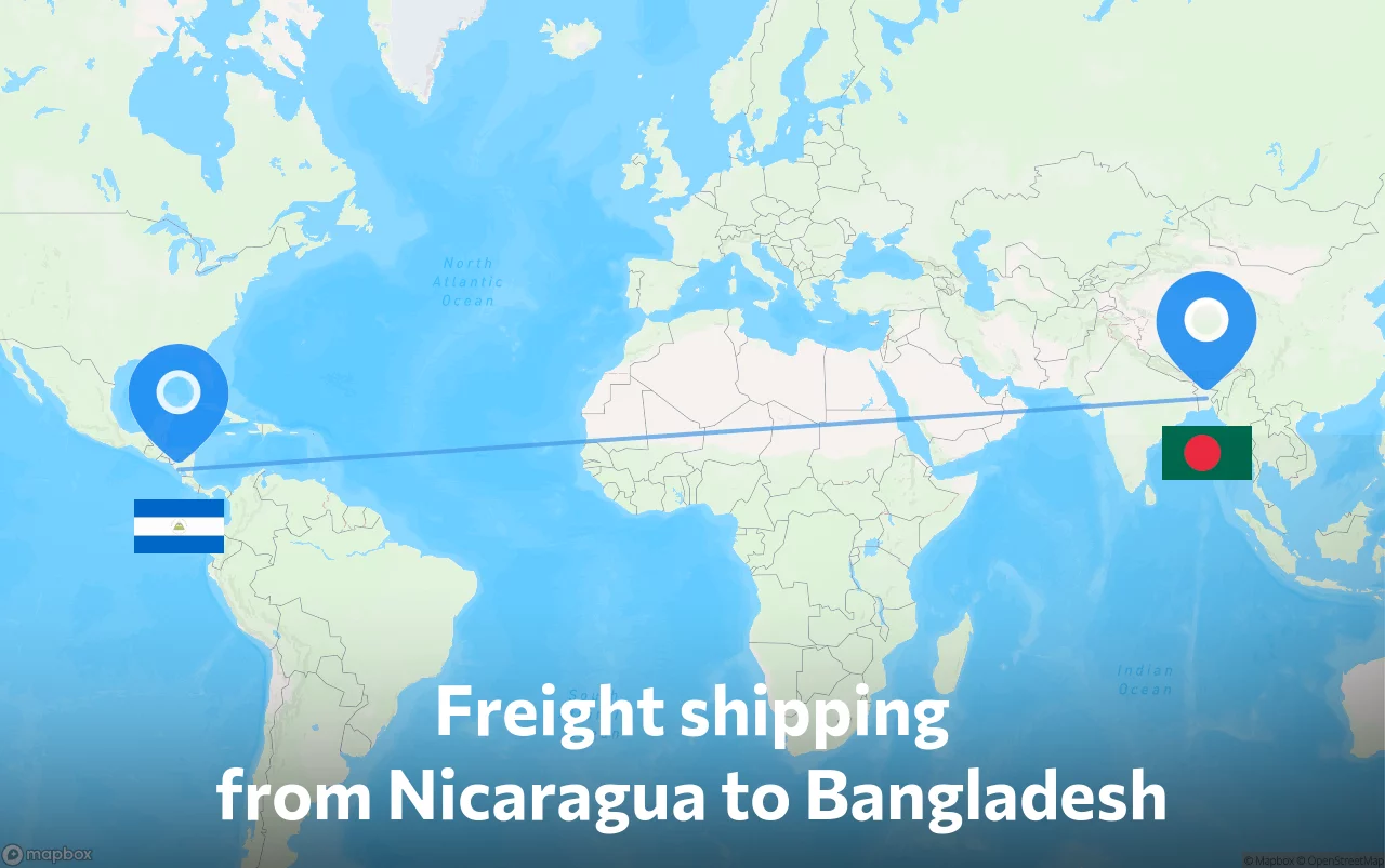 Shipping route from Nicaragua to Bangladesh