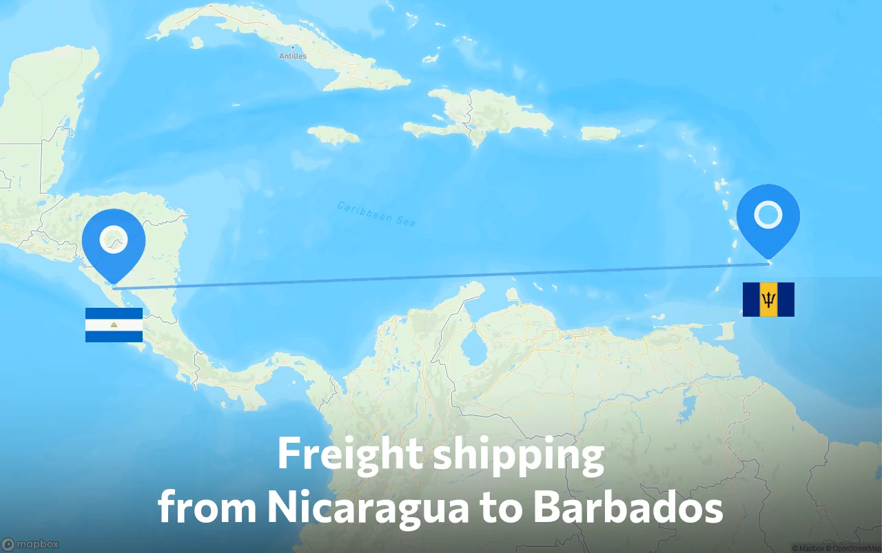 Shipping route from Nicaragua to Barbados