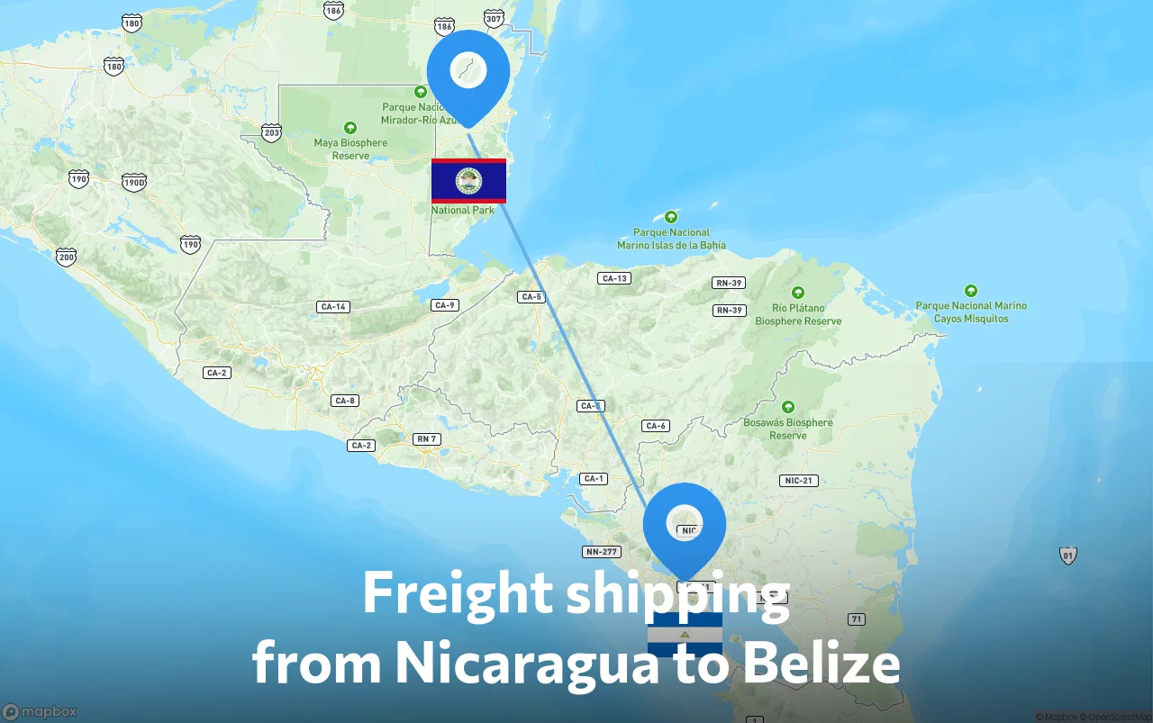 Shipping route from Nicaragua to Belize