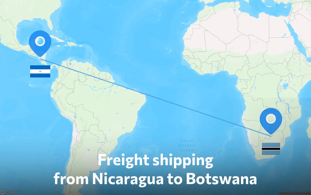 Shipping route from Nicaragua to Botswana
