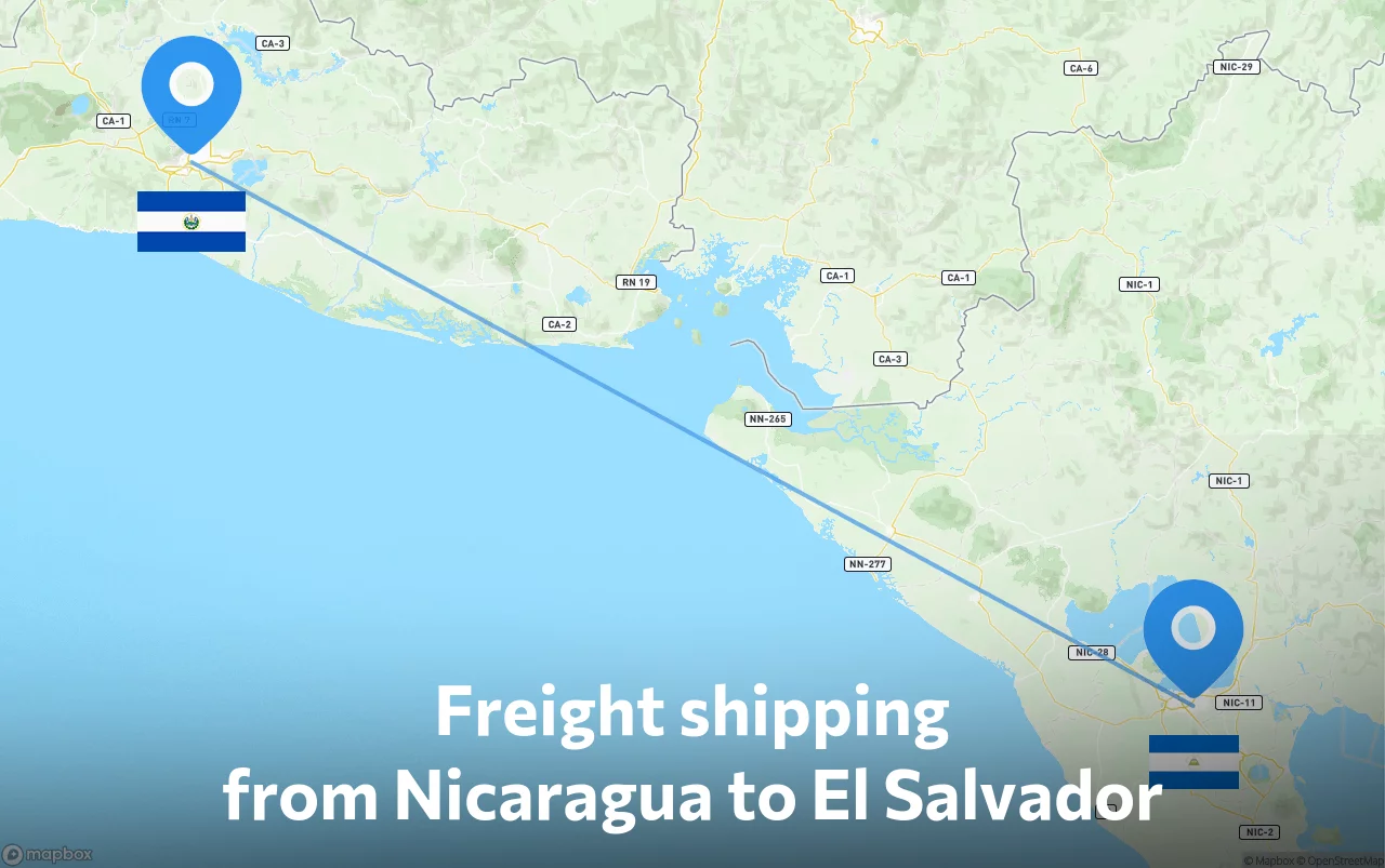 Shipping route from Nicaragua to El Salvador