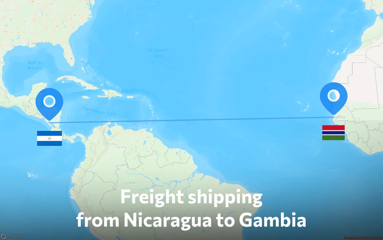 Shipping route from Nicaragua to Gambia